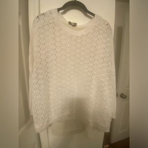 Lucky Brand ivory layered chiffon split back knit sweater
